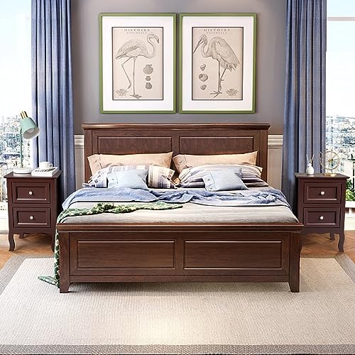 Gray Nightstand Set of 2 with 2 Drawers, Farmhouse Bedside Table T5108