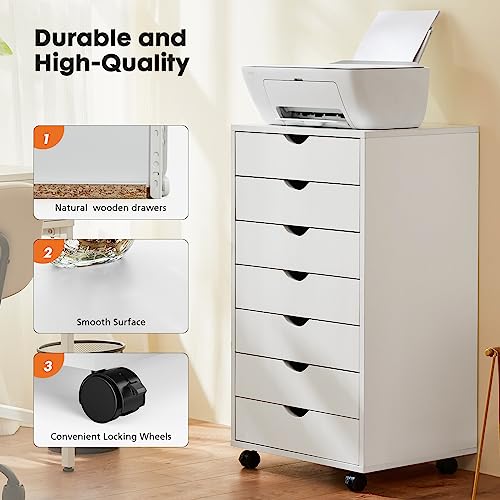 7-Drawer Wooden Dresser Cabinet with Wheels for Living Room, Hallway, Home Office U111