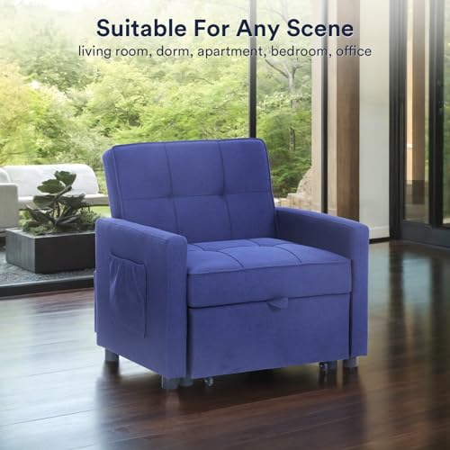 3 in 1 Convertible Sleeper Sofa Bed with 2 Pillows, Blue Y62815