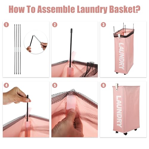 VOCOSTE Rolling Laundry Basket with Wheels, 55L Slim Hamper, Green A193