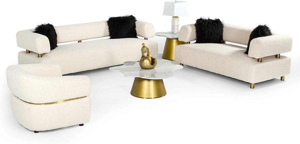 Blanka Collection Glam Style Upholstered Sofa with Tuxedo Arms, Beige S1619