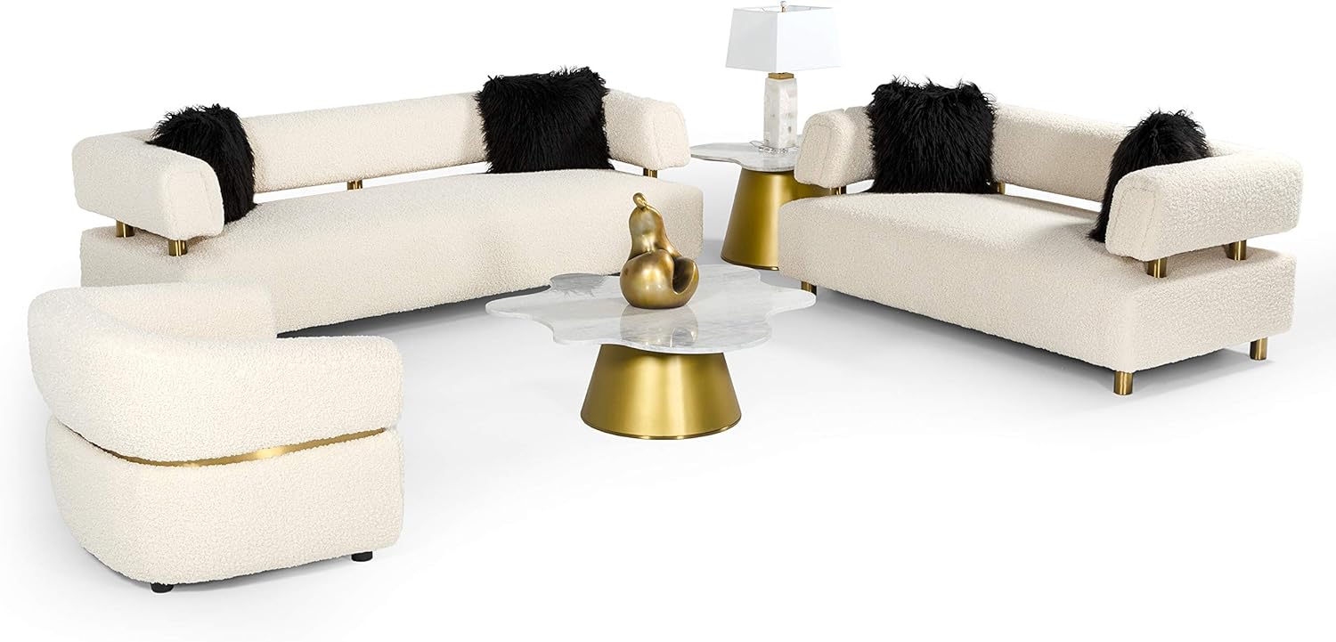 Blanka Collection Glam Style Upholstered Sofa with Tuxedo Arms, Beige S1619