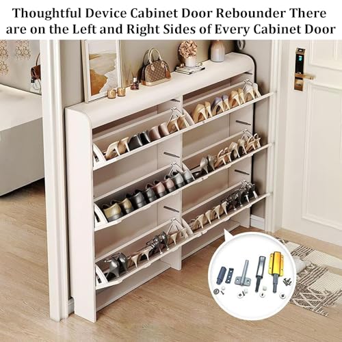 Shoe Storage Cabinet with 2 Flip Drawers, White, Slim for Entryway H23042