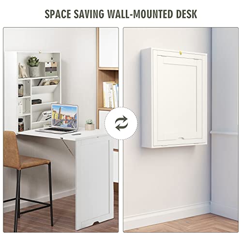 LDAILY Moccha Foldable Wall Mounted Table with Storage, Wood Floating Desk, Black C967754