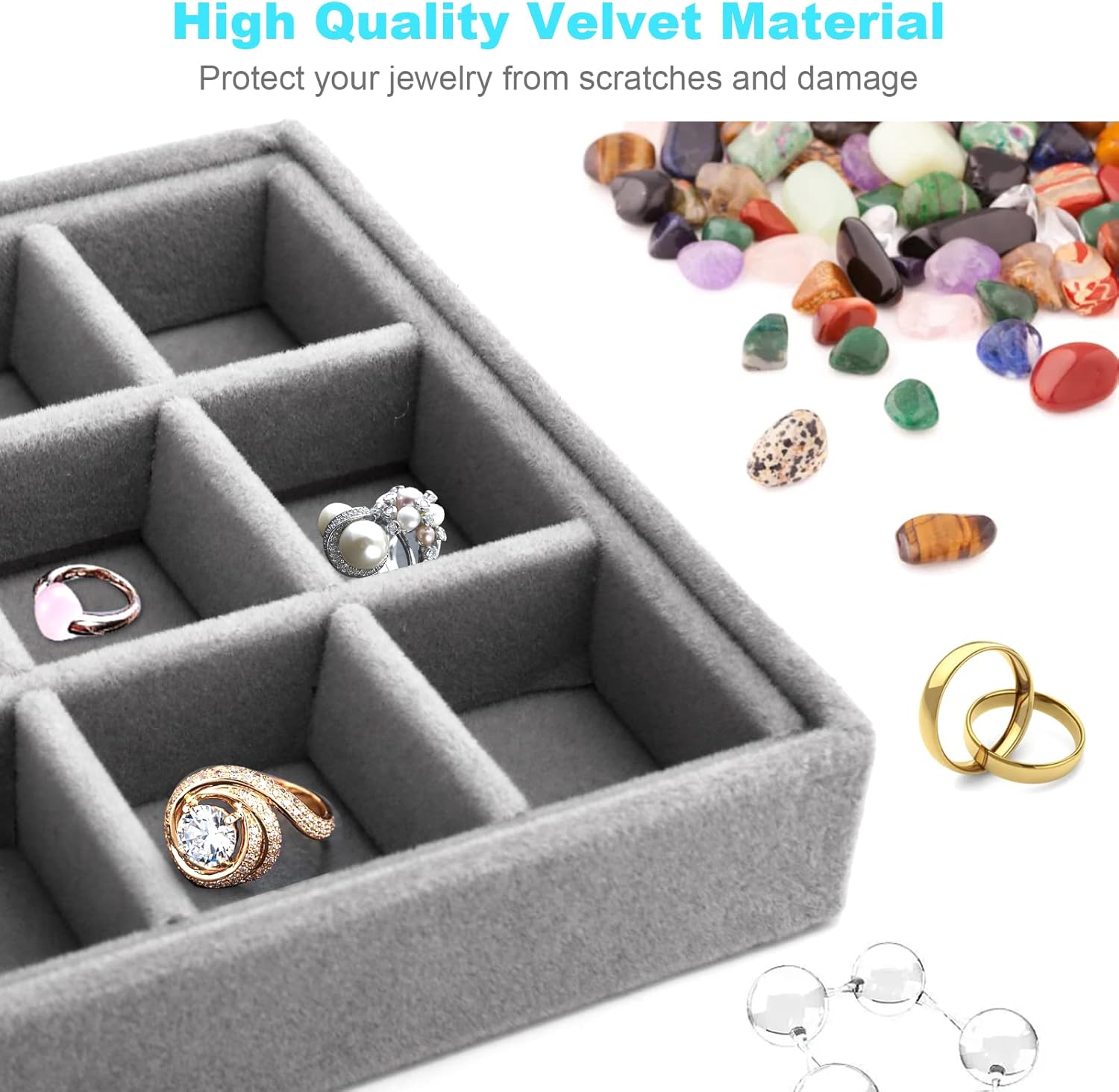 Stackable Jewelry Organizer Trays for Drawers with Removable Dividers X49693