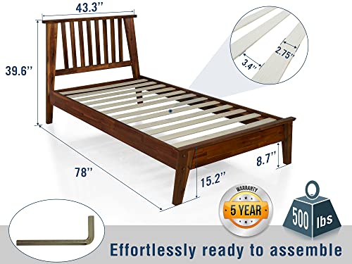 Acacia Kaylin Bed Frame Queen Size Solid Wood Platform Bed with Headboard, Mocha H4572
