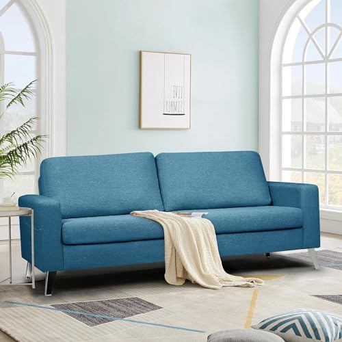 Esright Faux Leather Sofa Couch 79" Wide, Mid Century Modern, Navy Blue I160929