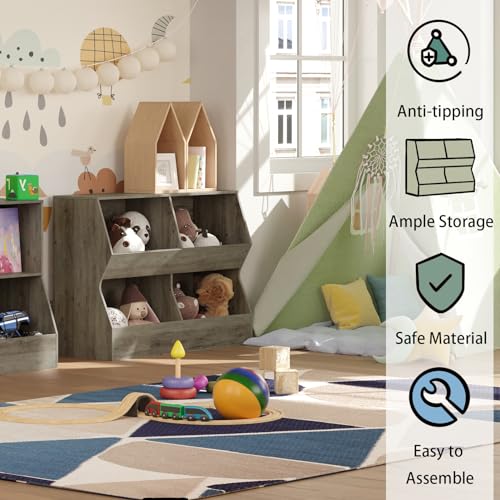 DINZI LVJ Kids Bookshelf, Wooden Toy Storage Organizer, 4 Cubby, Greige Z2289