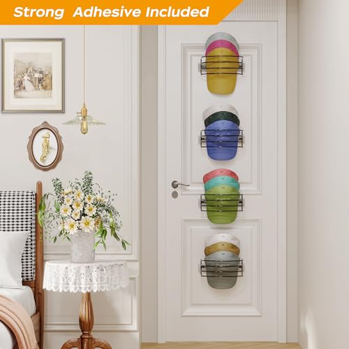 4 Pack Adhesive Hat Rack Hanger for Wall, Hat Organizer for Baseball Caps W479