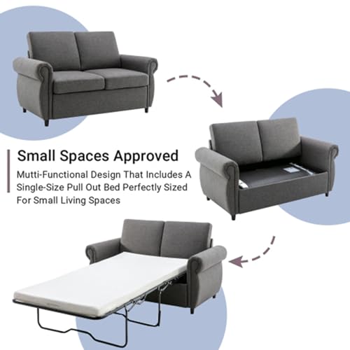 Pull Out Sofa Bed Couch with Twin Memory Foam Mattress, Gray S15049