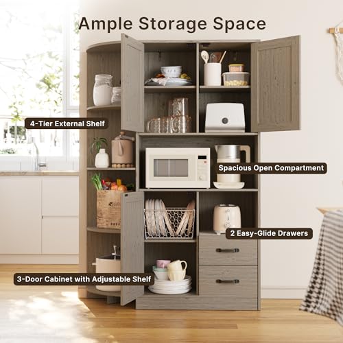 Gizoon Farmhouse Kitchen Pantry Storage Cabinet with Doors and Adjustable Shelves Z827903