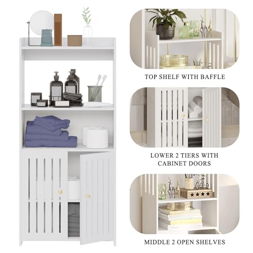 Bathroom Storage Cabinet 4-Tier Freestanding Organizer with Door, White V992