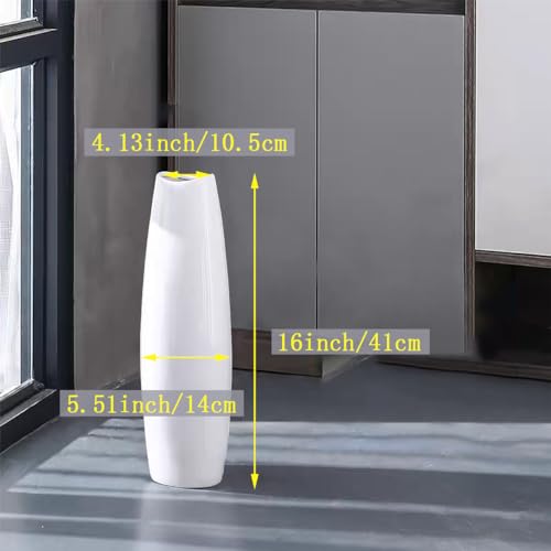 White Ceramic Tall Floor Vase 22.8 Inch for Living Room Decor L328