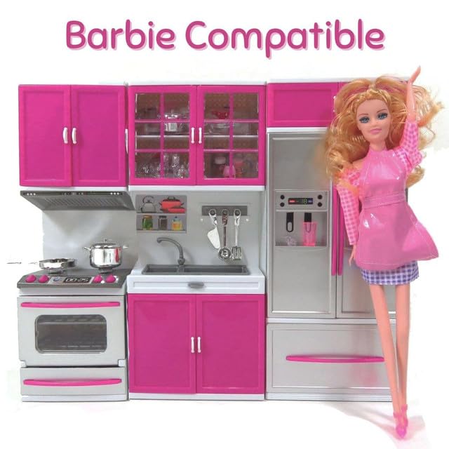 Doll Kitchen Playset for Kids, 4-in-1 with Lights & Sounds M552