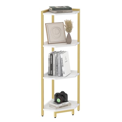 4-Tier White Gold Corner Bookshelf with Metal Frame R918