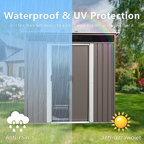 6FT x 5FT Metal Storage Shed with Lockable Door, Waterproof Roof, Gray F429740
