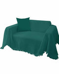 Couch Cover with Tassel Emerald Green Solid Color Sofa Covers for 3 Cushion Couch Sectional Sofa Washable Couch Protector Couch Covers Blanket for Dogs 71"X150"