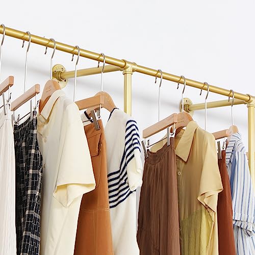 Gold Wall Mounted Clothing Rack with 3 T-Bar Design and Wooden Shelves G810780