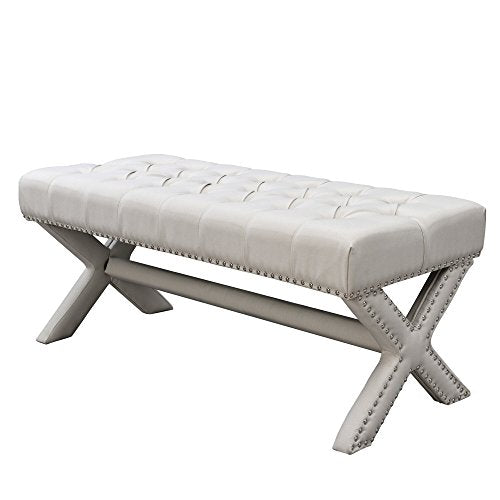 Inspired Home Dark Grey Velvet Bench with X-Legs Z47922