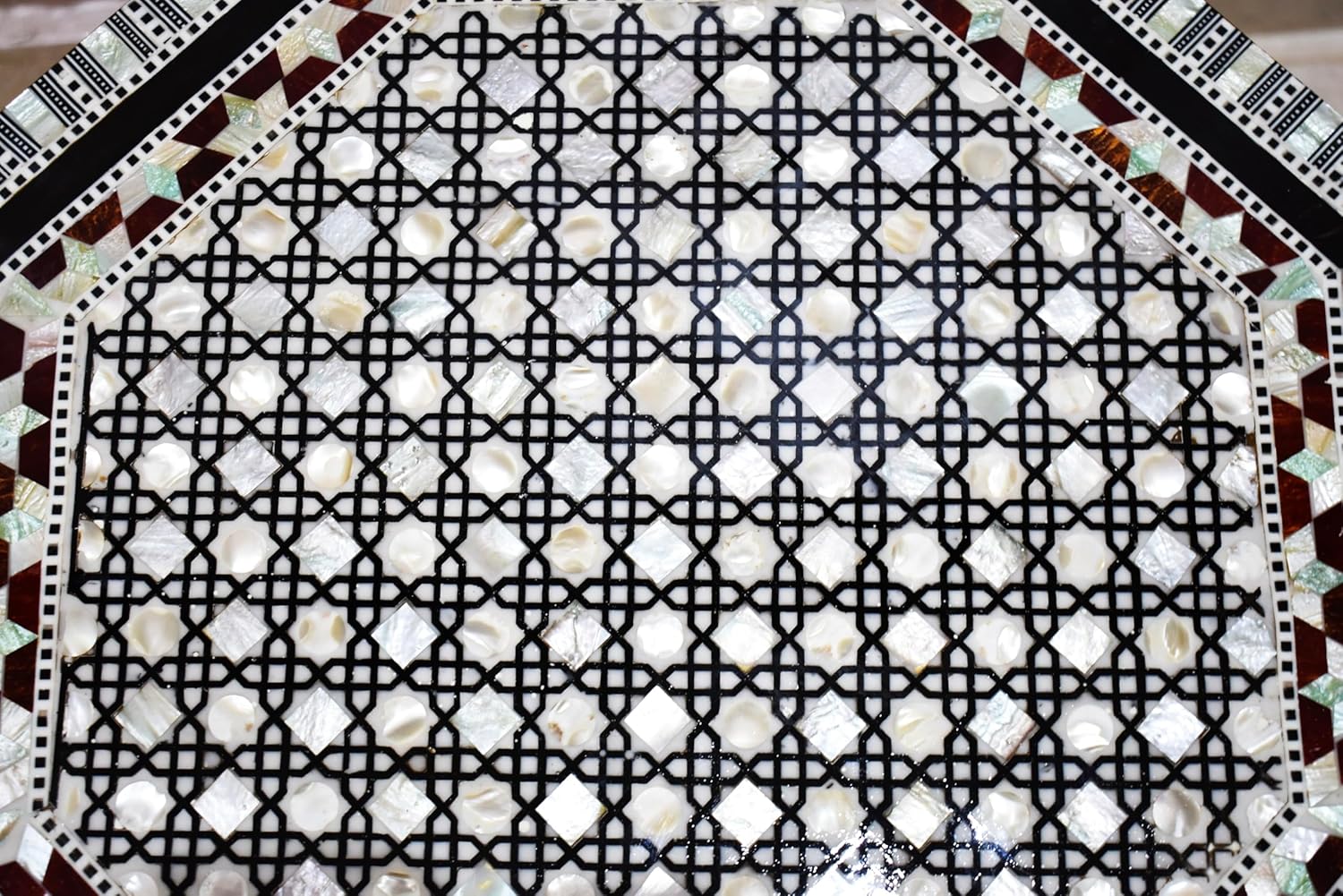 Mother of Pearl Moroccan Wood Octagonal Coffee Table V998