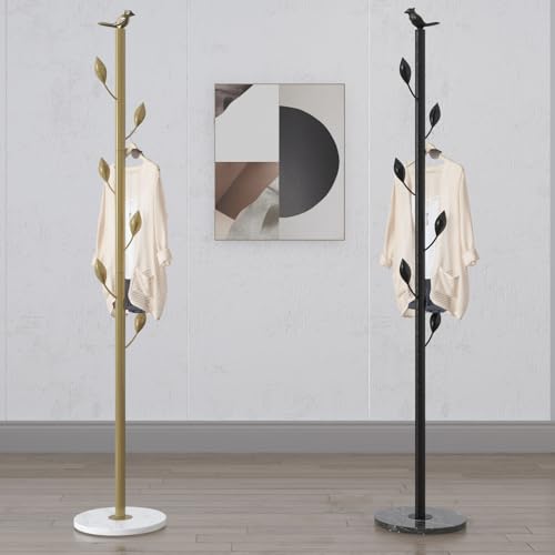 Metal Coat Rack Freestanding Coat Tree with 6 Hooks, Marble Base, Black J719