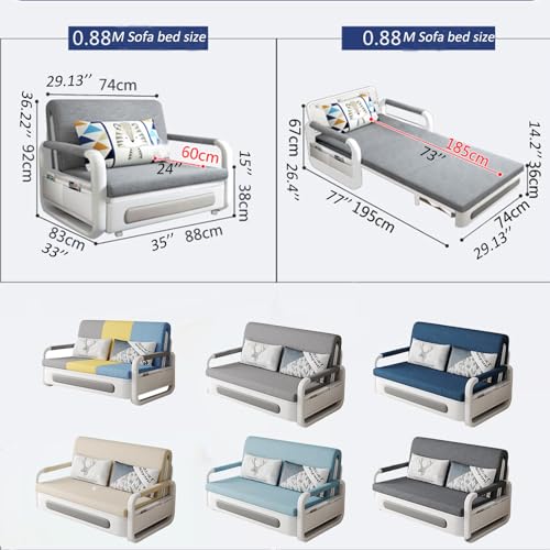 Folding Sofa Bed with Foam Mattress for Living Room, Grey-Yellow-Blue R393