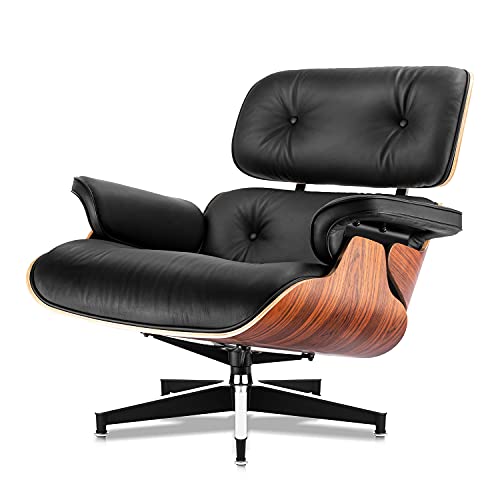 Mid Century Lounge Chair and Ottoman, Black Leather Palisander Wood C913293