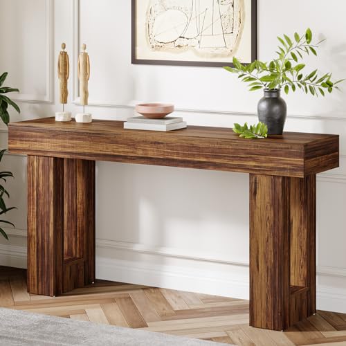 Tribesigns 63-Inch Long Console Table, Farmhouse Wooden Sofa Table Behind The Couch, Narrow Entryway Table for Entrance, Hallway, Living Room (Rustic Brown)