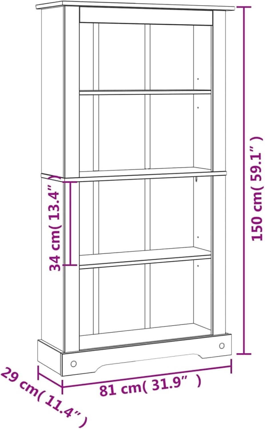 4-Tier Bookcase Office Furniture Bookshelf for Bedroom, Brown X81693