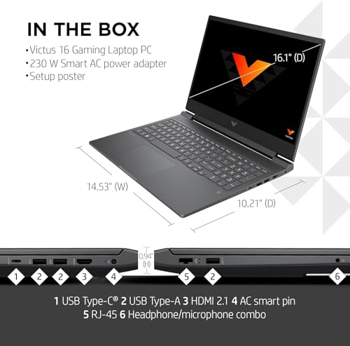 HP Victus 16.1" Gaming Laptop, Intel i7-13700HX, RTX 4060, 32GB DDR5, 2TB SSD V438