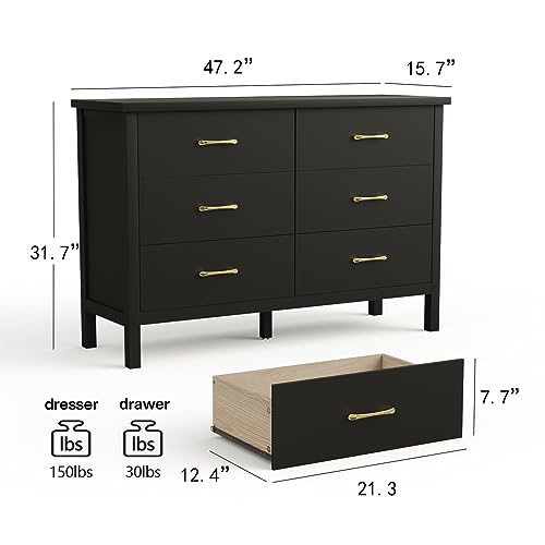 7 Drawer Dresser White with Gold Handles for Bedroom R89792