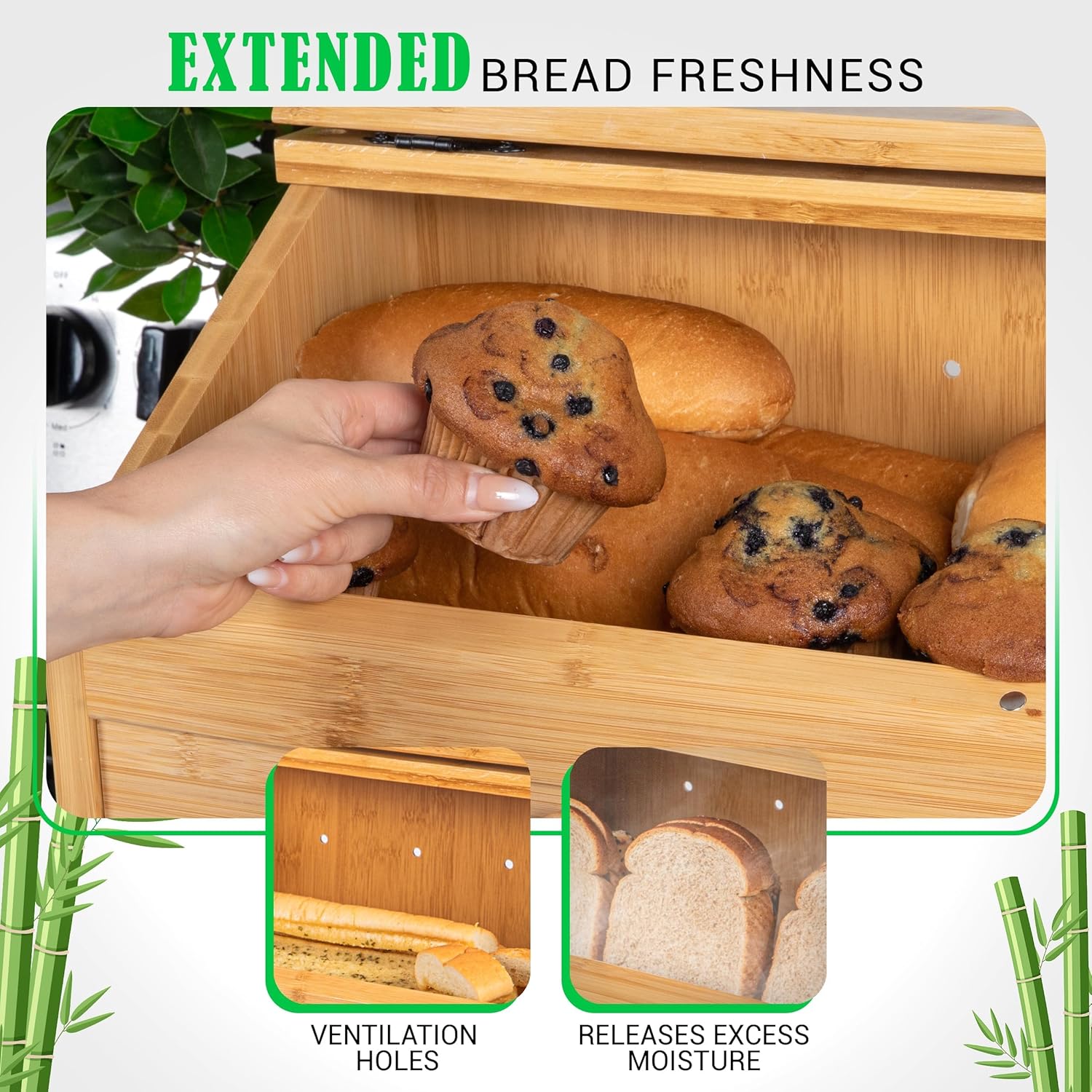 Bamboo Bread Box for Kitchen Countertop with Cutting Board J958281