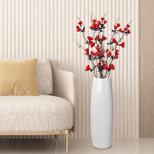 White Ceramic Tall Floor Vase 22.8 Inch for Living Room Decor L328