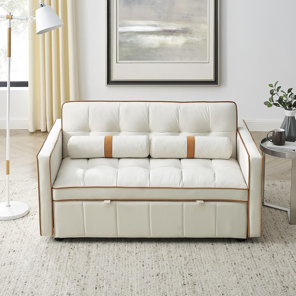 Modern 55.5" Pull Out Sleep Sofa Bed with Side Pockets, Beige K31338