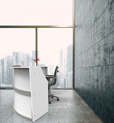 Linea Italia Curved Modern Office Desk 2 Panel Reception Counter, Mocha M8386