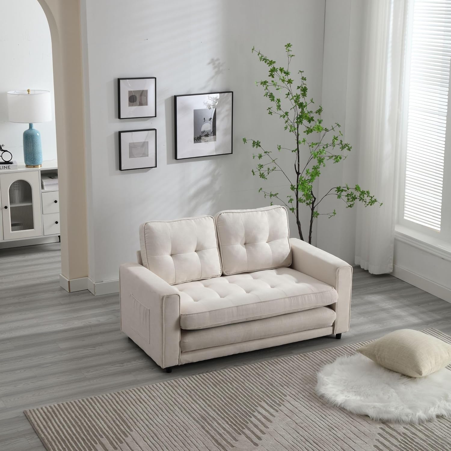 3 Fold Convertible Futon Sofa Bed, Velvet Linen, Dark Gray H807