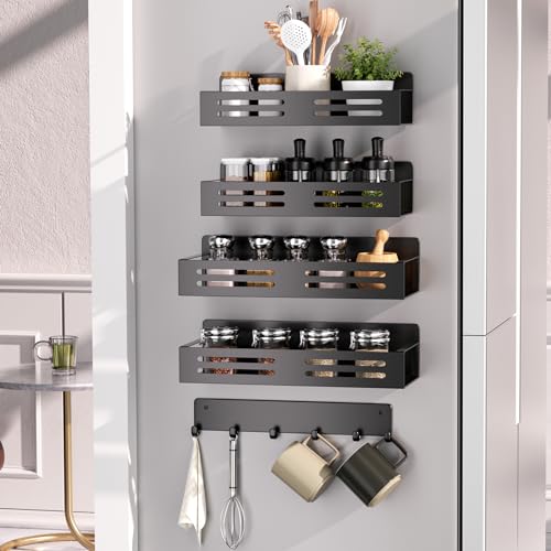 Magnetic Fridge Side Organizer with Spice Rack and 6 Hooks G7059