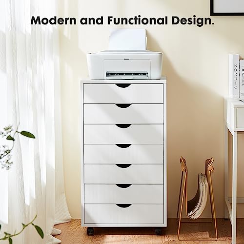 7-Drawer Wooden Dresser Cabinet with Wheels for Living Room, Hallway, Home Office U111
