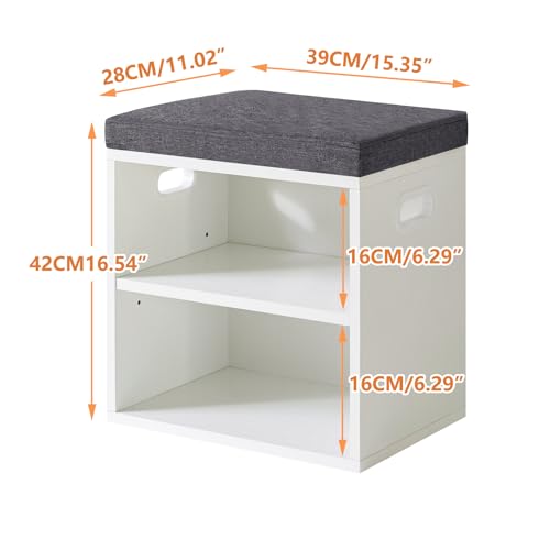 YMYNY Shoe Storage Bench with Cushion, 2 Tier Shoe Rack, White L977