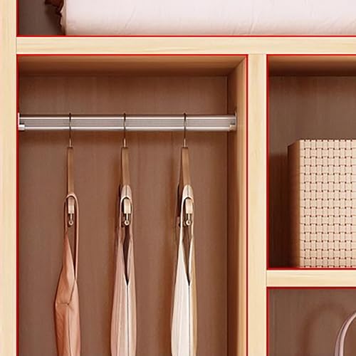 Armoire Wardrobe Closet with Sliding Door, Freestanding with Shelves & Hanging Rods, Natural S329961