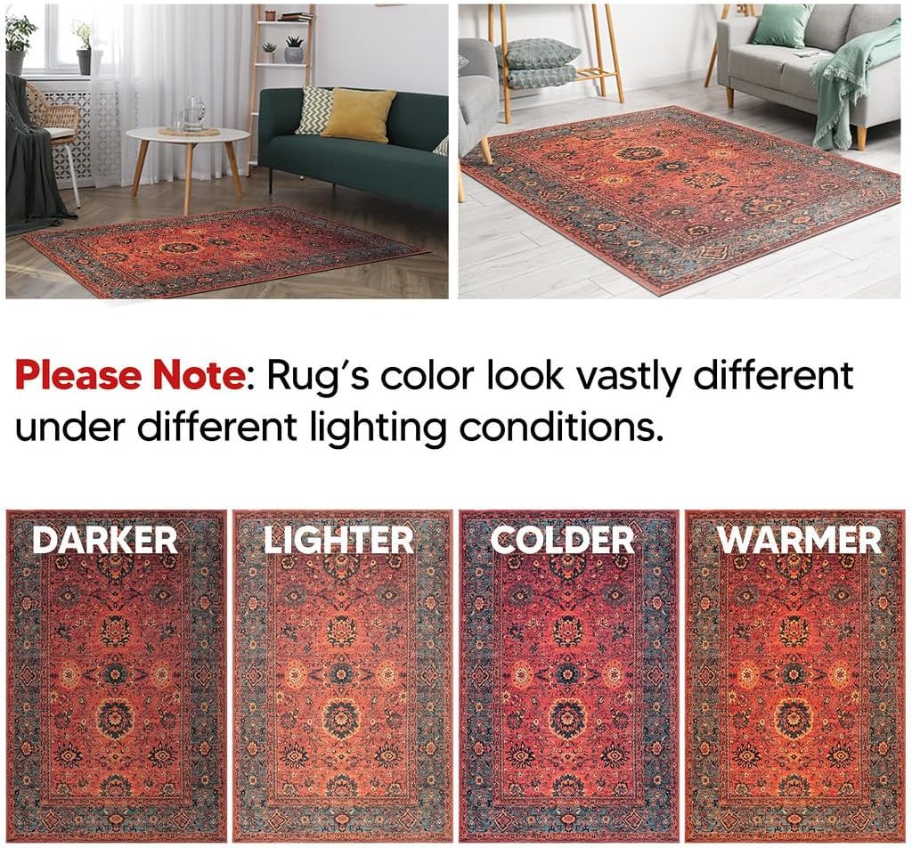 Keen Home Design Machine Washable Area Rug with Non-slip Backing, Vintage Moroccan, 5' x 7' M36954