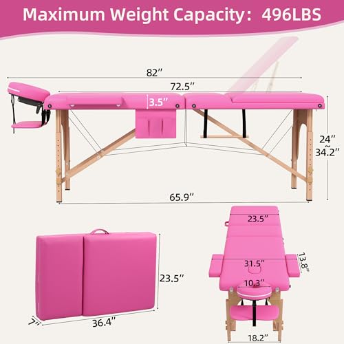 3 Fold Portable Massage Table with Face Cradle, Black I813