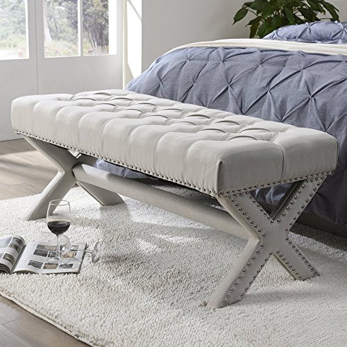 Inspired Home Dark Grey Velvet Bench with X-Legs Z47922
