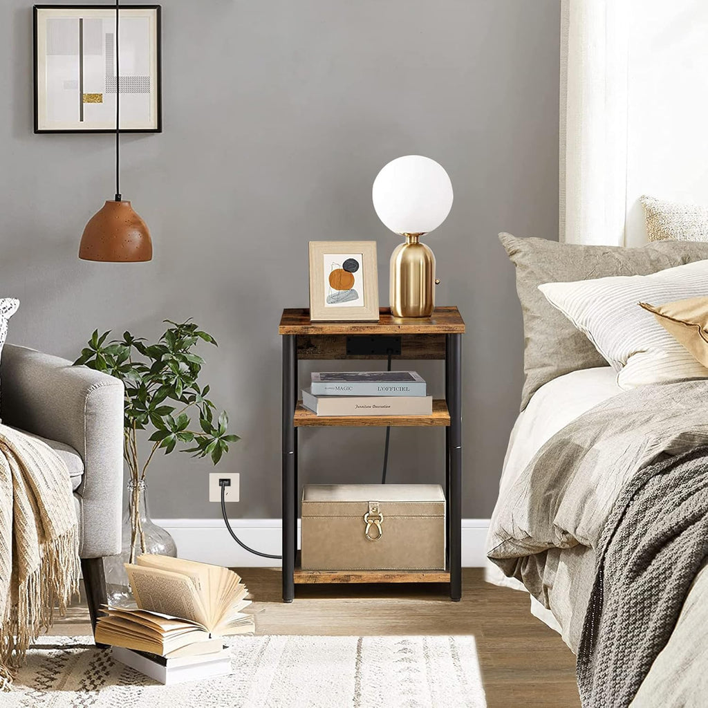 TUTOTAK End Table with Charging Station, 3-Tier Storage Shelf R41158