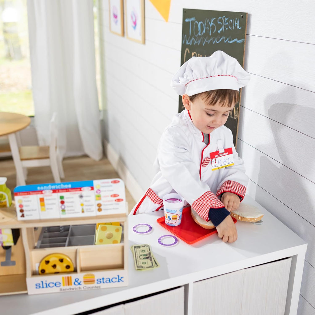 Melissa & Doug Wooden Slice & Stack Sandwich Counter with Deli Slicer M8390