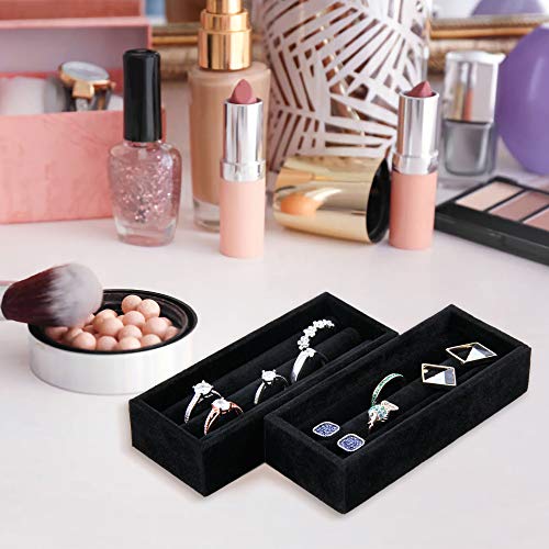 Velvet Jewelry Tray Ring Organizer 2PCS Black Y635