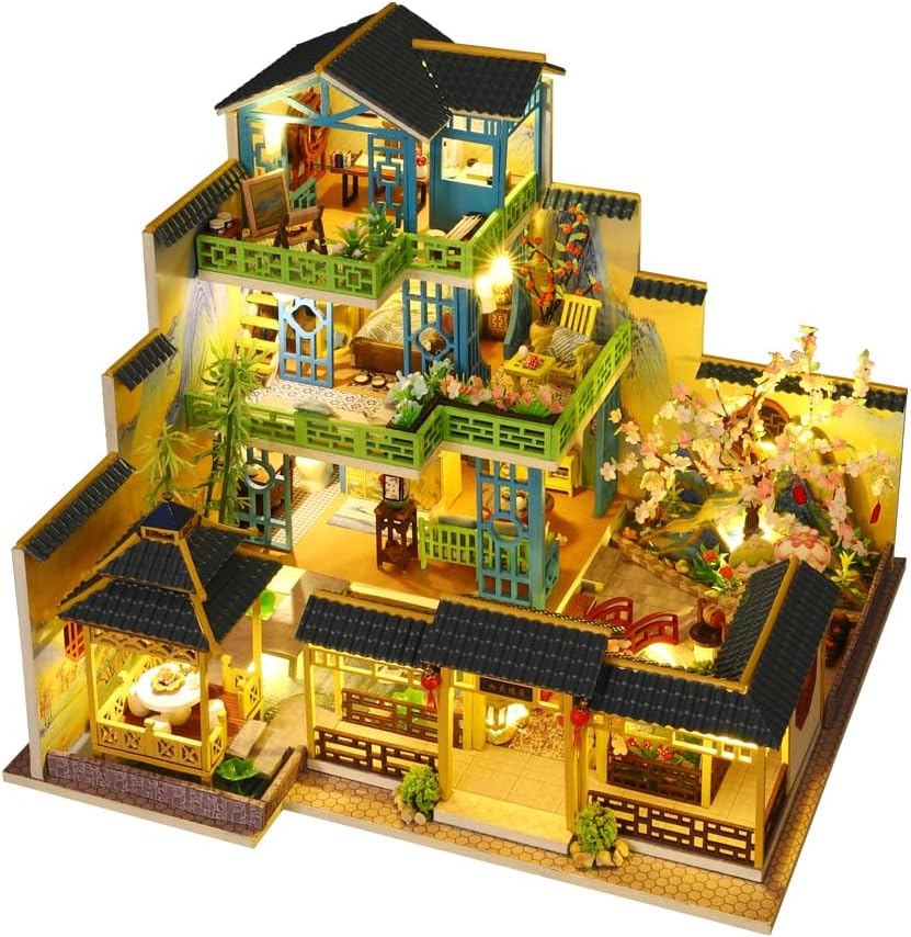 Miniature Chinese Style Three-Storey Villa Dollhouse Kit with Wooden Furniture X69681