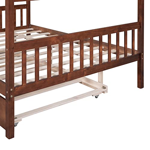 Full Size House Bed for Kids with 2 Drawers, Solid Wood, Gray Q110